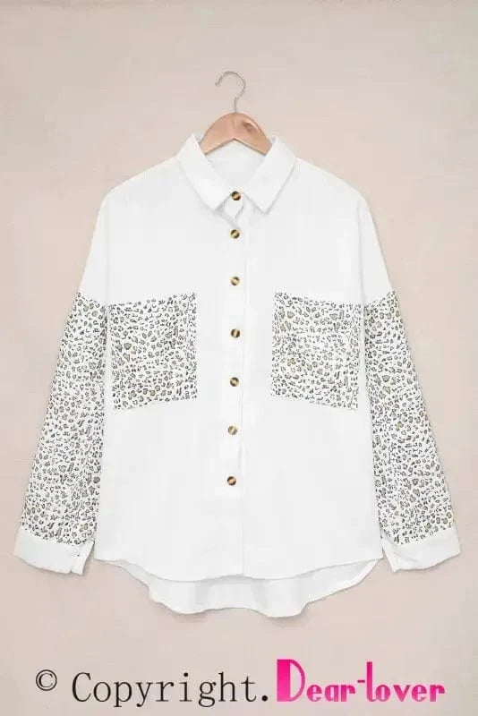 Corduroy Jackets Gray Leopard Patchwork Corduroy Buttoned Shirt Jacket