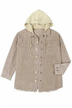 Corduroy Jackets Green Color Block Button Down Hooded Corduroy Jacket