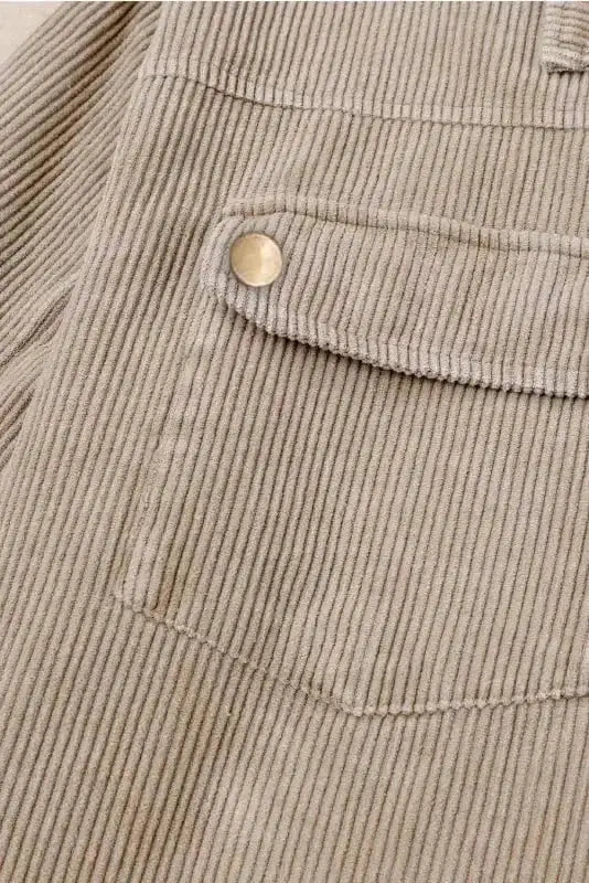 Corduroy Jackets Green Color Block Button Down Hooded Corduroy Jacket