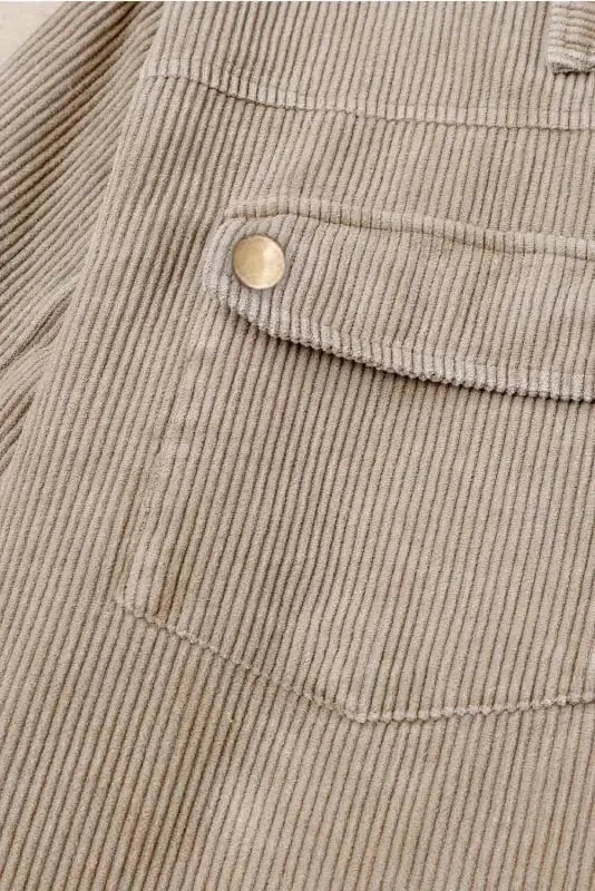 Corduroy Jackets Green Color Block Button Down Hooded Corduroy Jacket