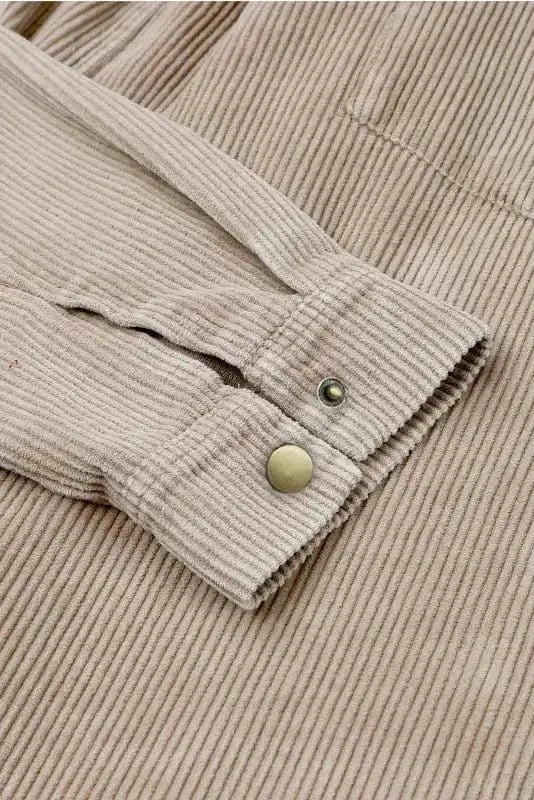 Corduroy Jackets Green Color Block Button Down Hooded Corduroy Jacket