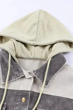 Corduroy Jackets Green Color Block Button Down Hooded Corduroy Jacket