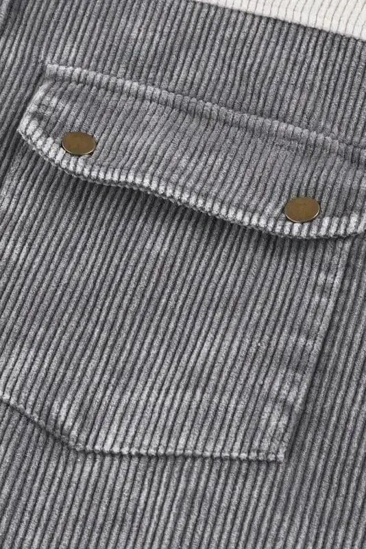 Corduroy Jackets Green Color Block Button Down Hooded Corduroy Jacket