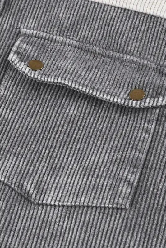 Corduroy Jackets Green Color Block Button Down Hooded Corduroy Jacket