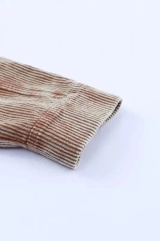 Corduroy Jackets Green Color Block Button Down Hooded Corduroy Jacket