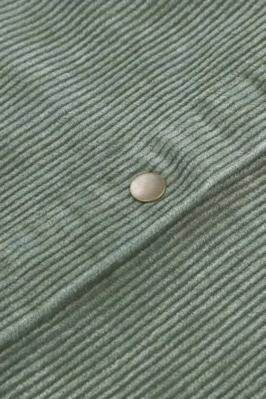 Corduroy Jackets Green Color Block Button Down Hooded Corduroy Jacket