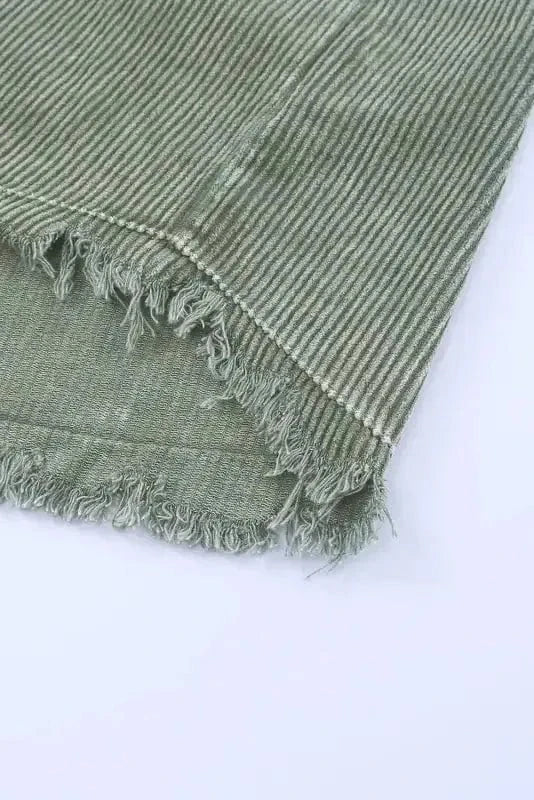 Corduroy Jackets Green Color Block Button Down Hooded Corduroy Jacket