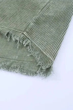 Corduroy Jackets Green Color Block Button Down Hooded Corduroy Jacket