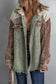 Corduroy Jackets Green Color Block Button Down Hooded Corduroy Jacket