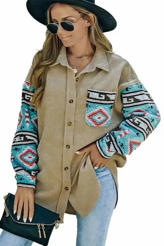 Corduroy Jackets Khaki Aztec Corduroy Shacket