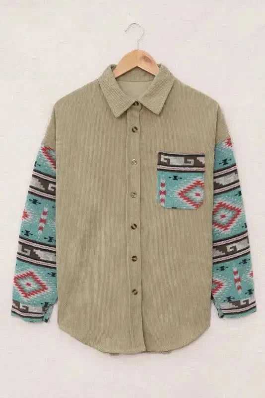 Corduroy Jackets Khaki Aztec Corduroy Shacket