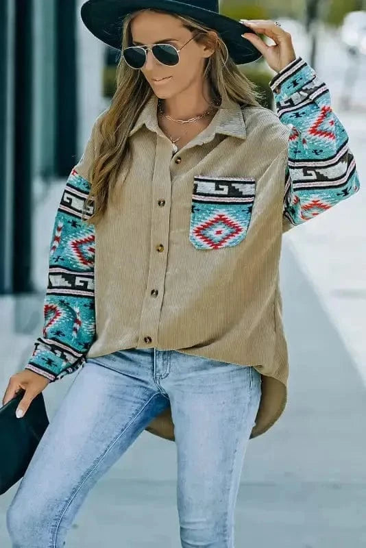 Corduroy Jackets Khaki Aztec Corduroy Shacket