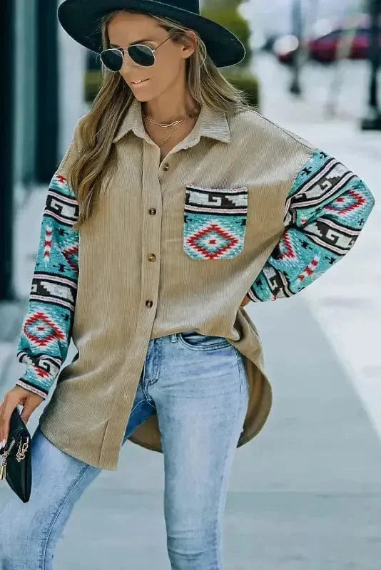 Corduroy Jackets Khaki Aztec Corduroy Shacket