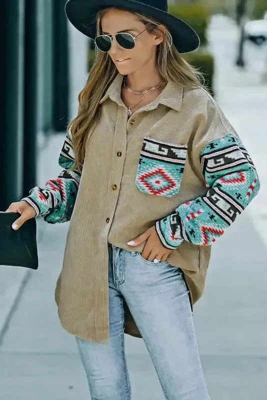 Corduroy Jackets Khaki Aztec Corduroy Shacket