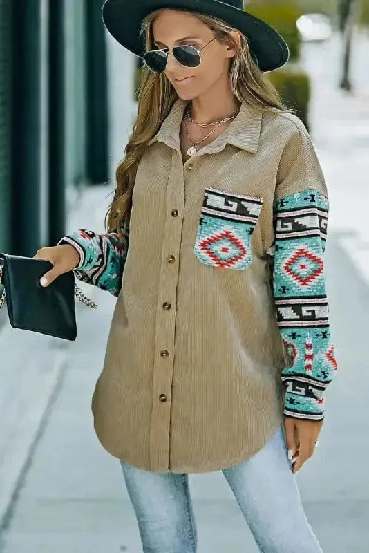 Corduroy Jackets Khaki Aztec Corduroy Shacket