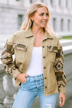 Corduroy Jackets Khaki / S / 70%Cotton+30%polyester Western Corduroy Jacket - Khaki Aztec Patchwork