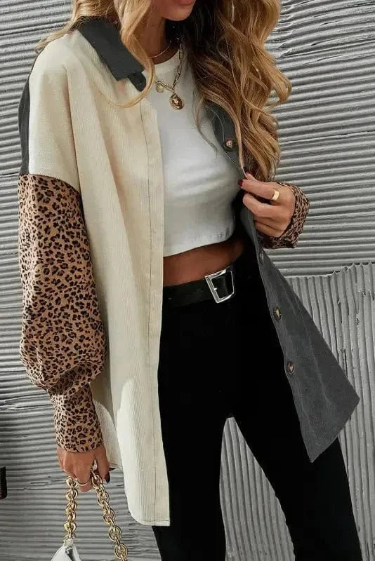 Corduroy Jackets Leopard Patchwork Corduroy Shirt Jacket
