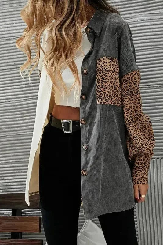 Corduroy Jackets Leopard Patchwork Corduroy Shirt Jacket