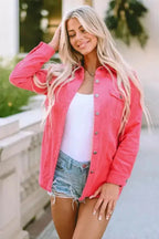 Corduroy Jackets Pink / S / 100%Cotton Corduroy Buttoned Jacket with Flap Pockets