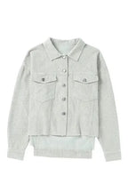 Corduroy Jackets Sky Blue Raw Hem Flap Pockets Cropped Corduroy Jacket
