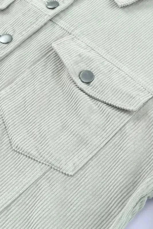 Corduroy Jackets Sky Blue Raw Hem Flap Pockets Cropped Corduroy Jacket