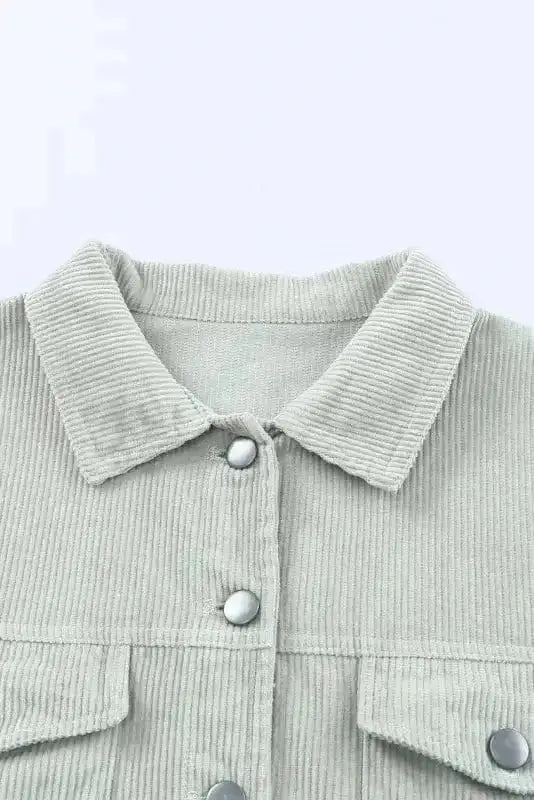 Corduroy Jackets Sky Blue Raw Hem Flap Pockets Cropped Corduroy Jacket