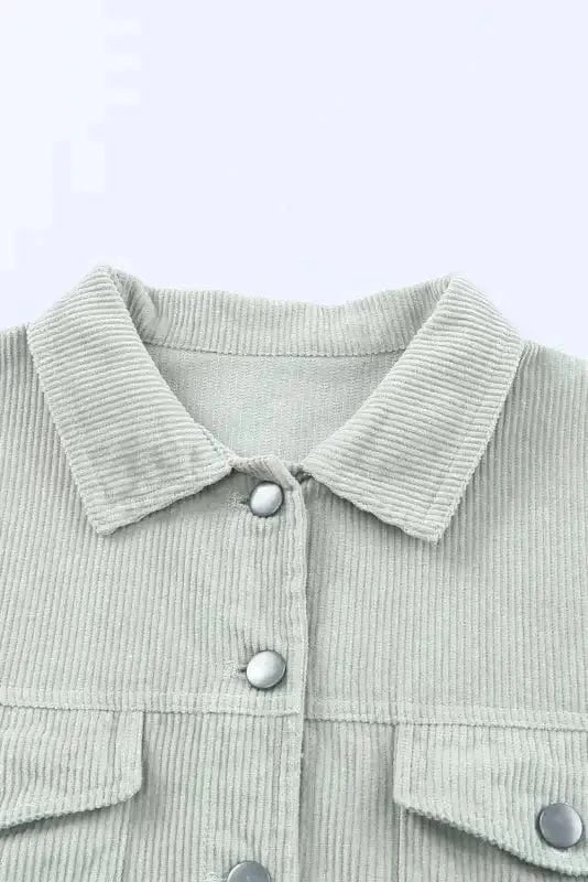 Corduroy Jackets Sky Blue Raw Hem Flap Pockets Cropped Corduroy Jacket