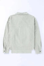 Corduroy Jackets Sky Blue Raw Hem Flap Pockets Cropped Corduroy Jacket