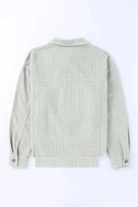 Corduroy Jackets Sky Blue Raw Hem Flap Pockets Cropped Corduroy Jacket