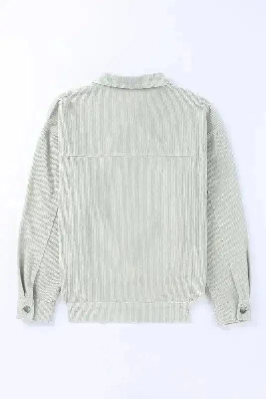 Corduroy Jackets Sky Blue Raw Hem Flap Pockets Cropped Corduroy Jacket
