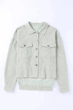Corduroy Jackets Sky Blue Raw Hem Flap Pockets Cropped Corduroy Jacket