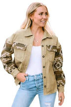 Corduroy Jackets Western Corduroy Jacket - Khaki Aztec Patchwork