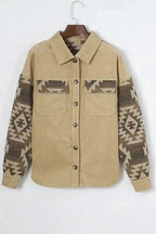 Corduroy Jackets Western Corduroy Jacket - Khaki Aztec Patchwork