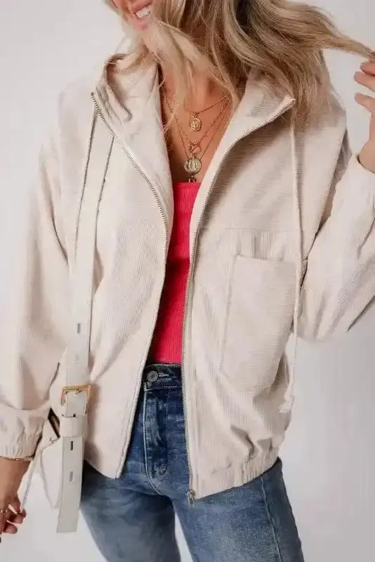 Corduroy Jackets White / S / 100%Polyester Teal Trek Hooded Jacket