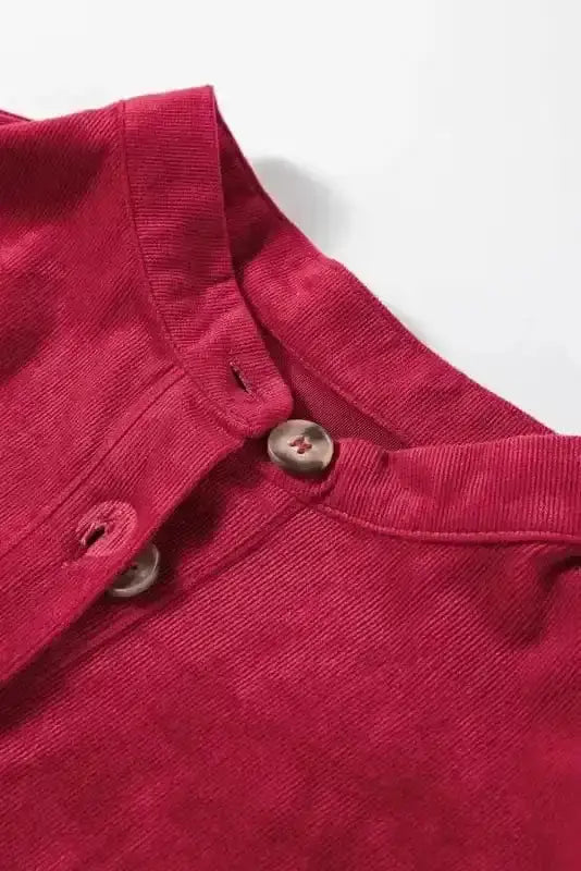 Burgundy Red Corduroy Ruffle O-Neck Blouse Women UK styled as a characterful autumn occasion outfit — Fashionfitz