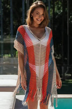 Cover-Ups Crochet Striped Tassel Beach Dress
