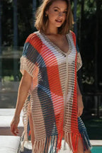 Cover-Ups Crochet Striped Tassel Beach Dress