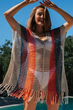 Cover-Ups Crochet Striped Tassel Beach Dress