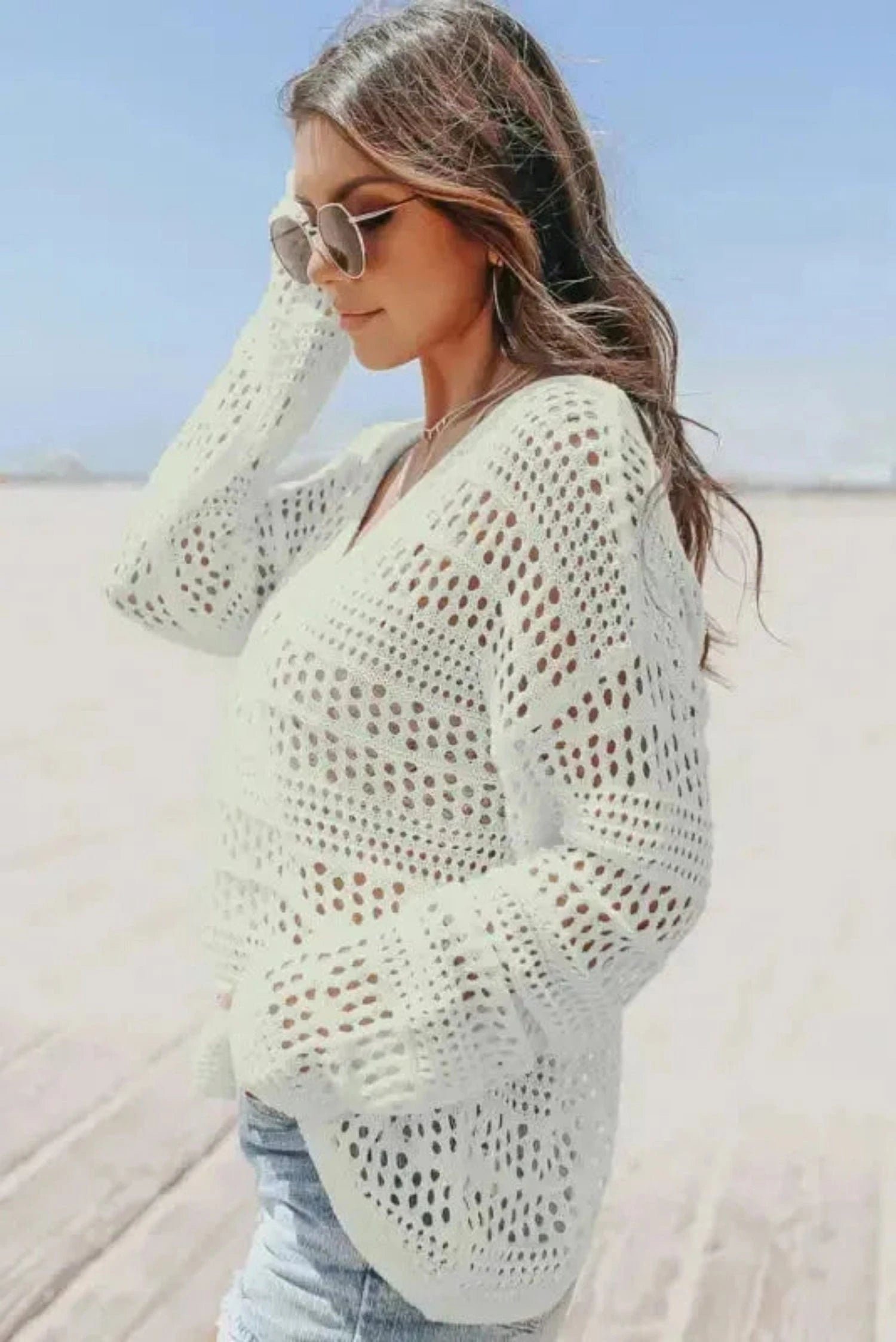 Cover-Ups Hollow Out Crochet Loose Fit Sweater