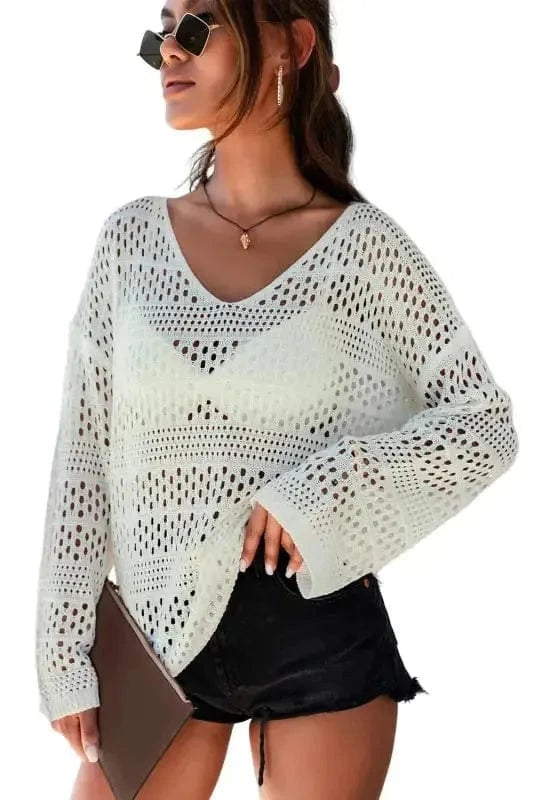 Cover-Ups Hollow Out Crochet Loose Fit Sweater