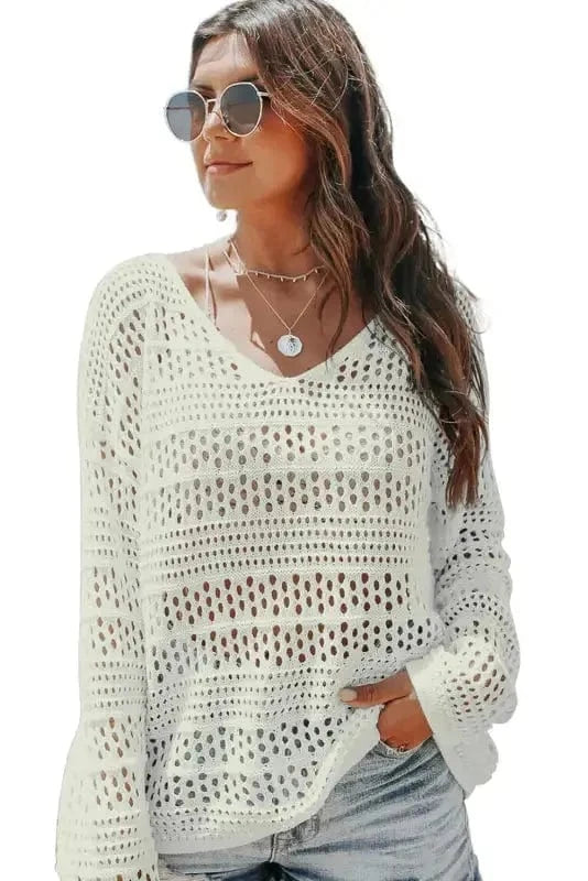 Cover-Ups Hollow Out Crochet Loose Fit Sweater