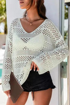 Cover-Ups Hollow Out Crochet Loose Fit Sweater