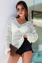 Cover-Ups Hollow Out Crochet Loose Fit Sweater
