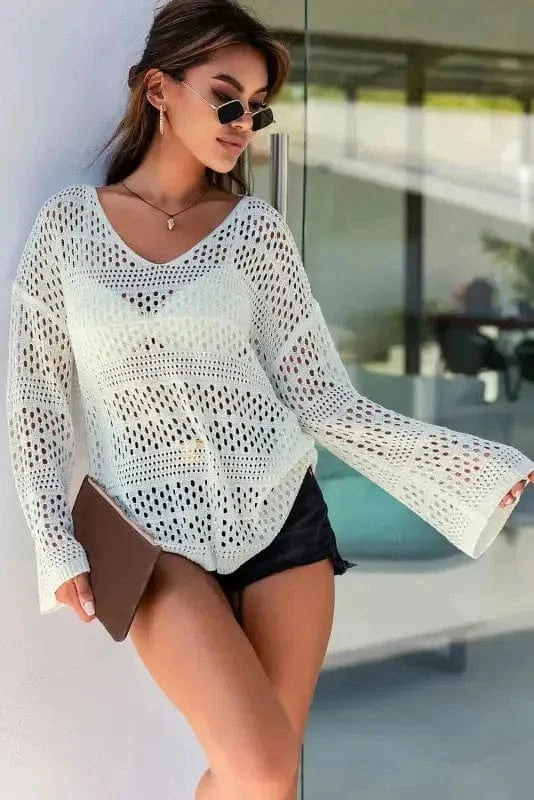 Cover-Ups Hollow Out Crochet Loose Fit Sweater