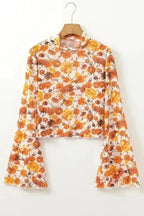 Crop Tops Flora Charm Bell Sleeve Crop Top