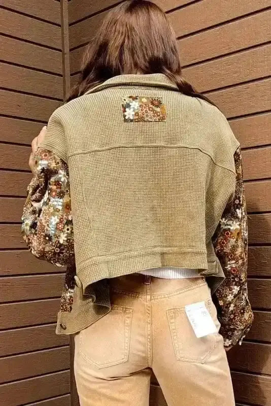 Floral waffle knit jacket back view — Fashionfitz UK