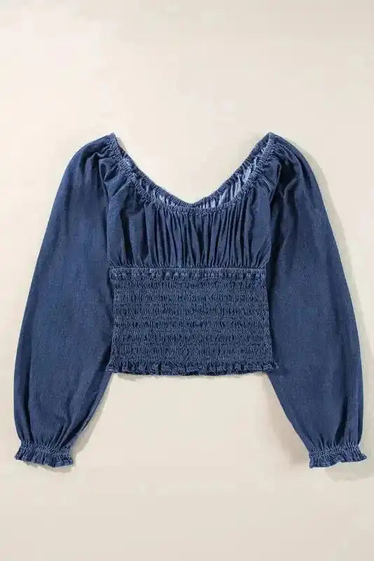 Denim Blouses Blue Belle Smocked Denim Blouse