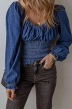 Denim Blouses Blue Belle Smocked Denim Blouse