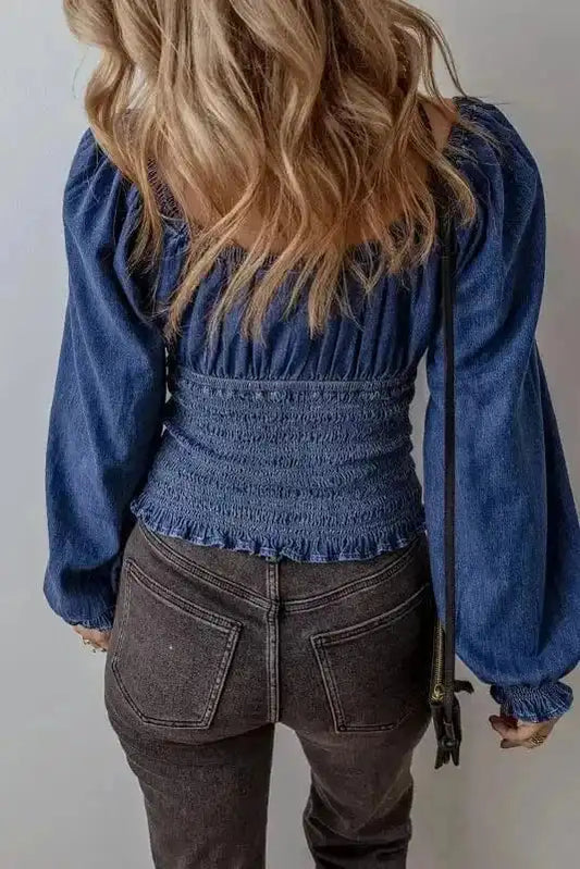 Denim Blouses Blue Belle Smocked Denim Blouse