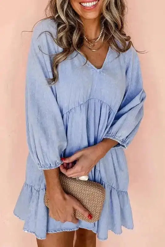 Denim Dresses Beau Blue / S / 95%Cotton+5%Polyester Chambray Charm Mini Dress